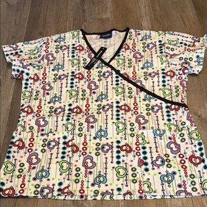 Absolute Scrub Top with Colorful Heart Print